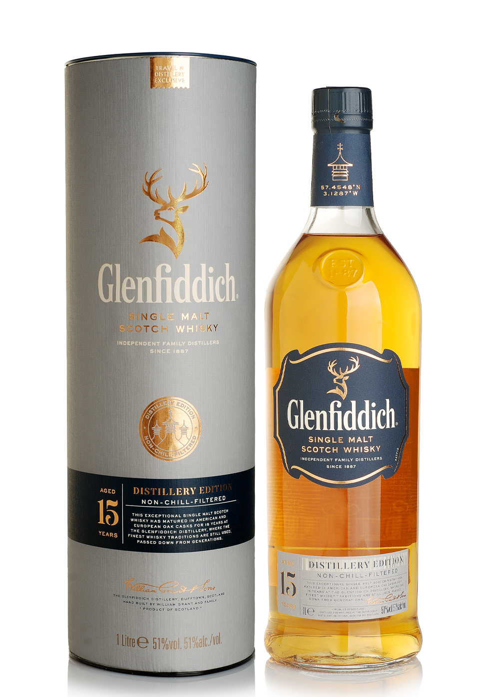 Whisky Glenfiddich 15 Ani Distillers Edition + Cutie 51% (1L) Image